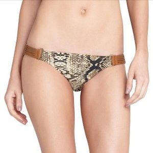 VIX (MAR) bikini bottoms w/leather embellishments, sz. Small. Black, white, tan.